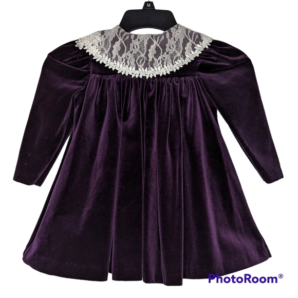 Peaches & Cream Dress Sz 3T Royal Purple Pearl White Buttons Lace Collar Vintage - Picture 8 of 8